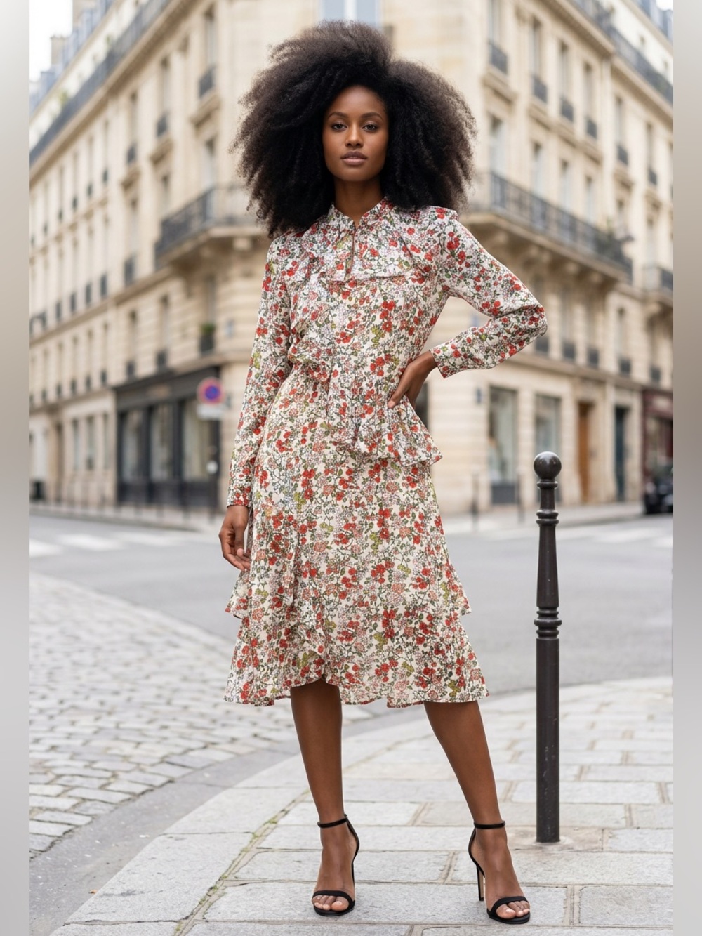 Mikael Aghal floral-print tiered midi dress